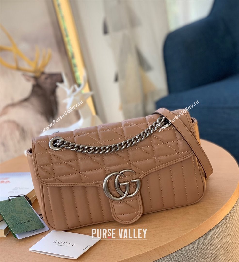 Gucci GG Marmont Geometric Leather Small Shoulder Bag 443497 Rose Beige 2021 (DLH-21101563)