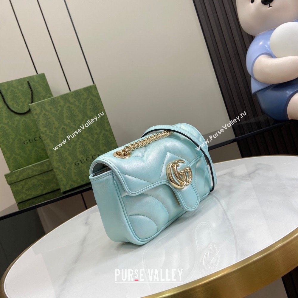 Gucci GG Marmont Mini Shoulder Bag in Light Blue Iridescent Leather 446744 2024 (XINGLU-24021934)