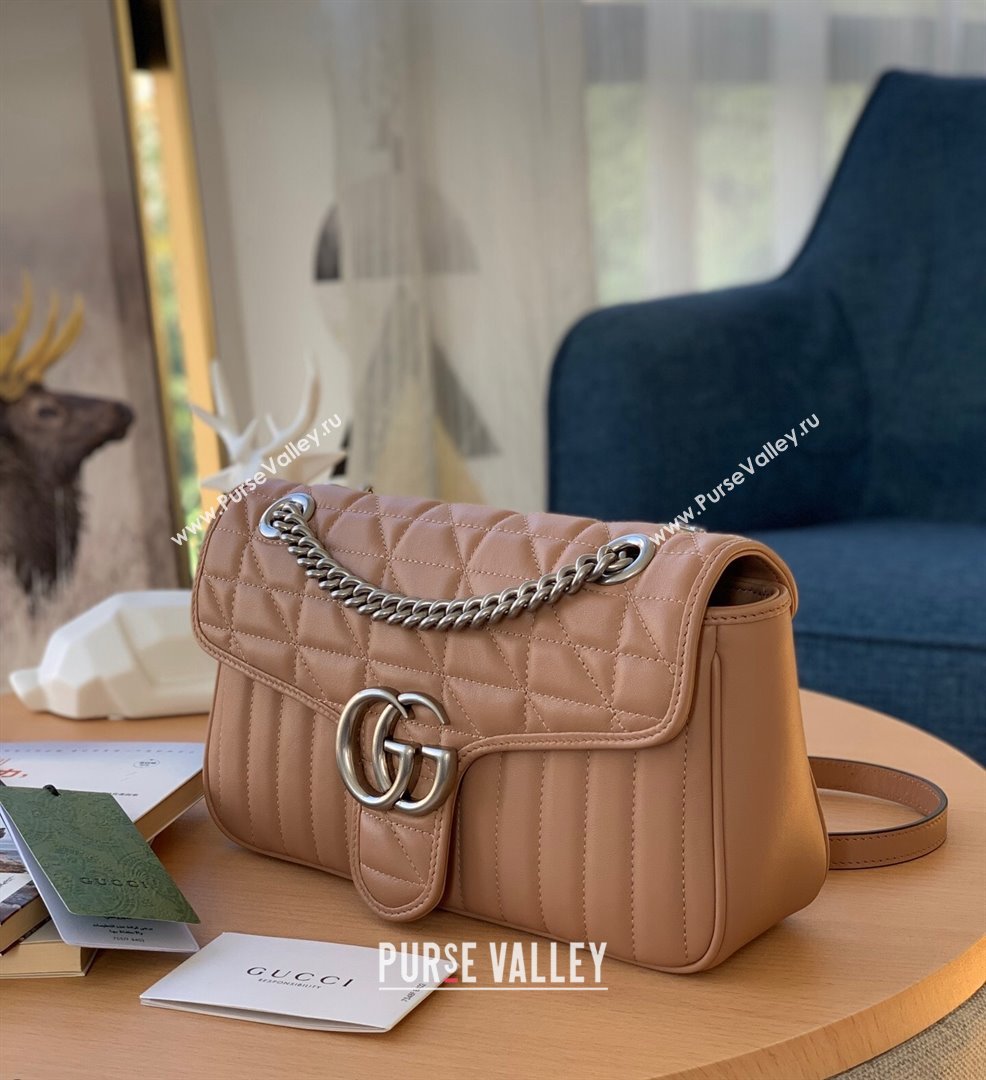 Gucci GG Marmont Geometric Leather Small Shoulder Bag 443497 Rose Beige 2021 (DLH-21101563)