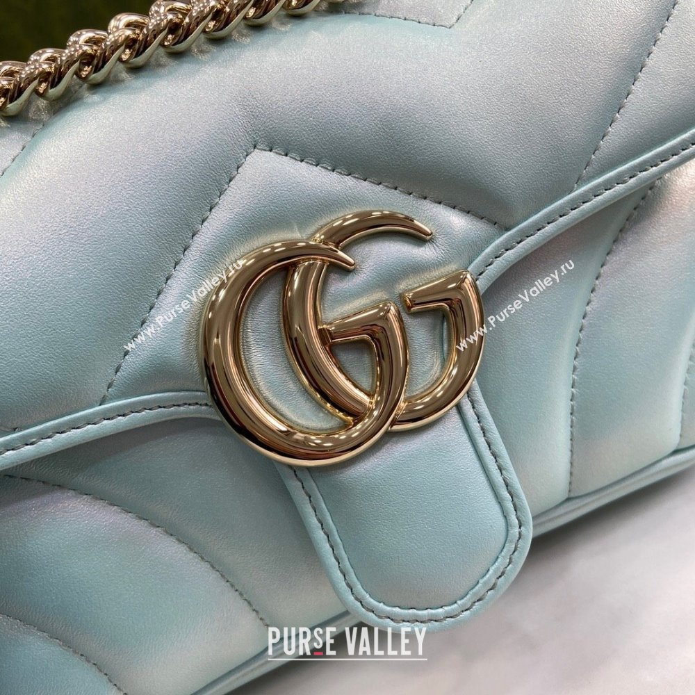 Gucci GG Marmont Mini Shoulder Bag in Light Blue Iridescent Leather 446744 2024 (XINGLU-24021934)