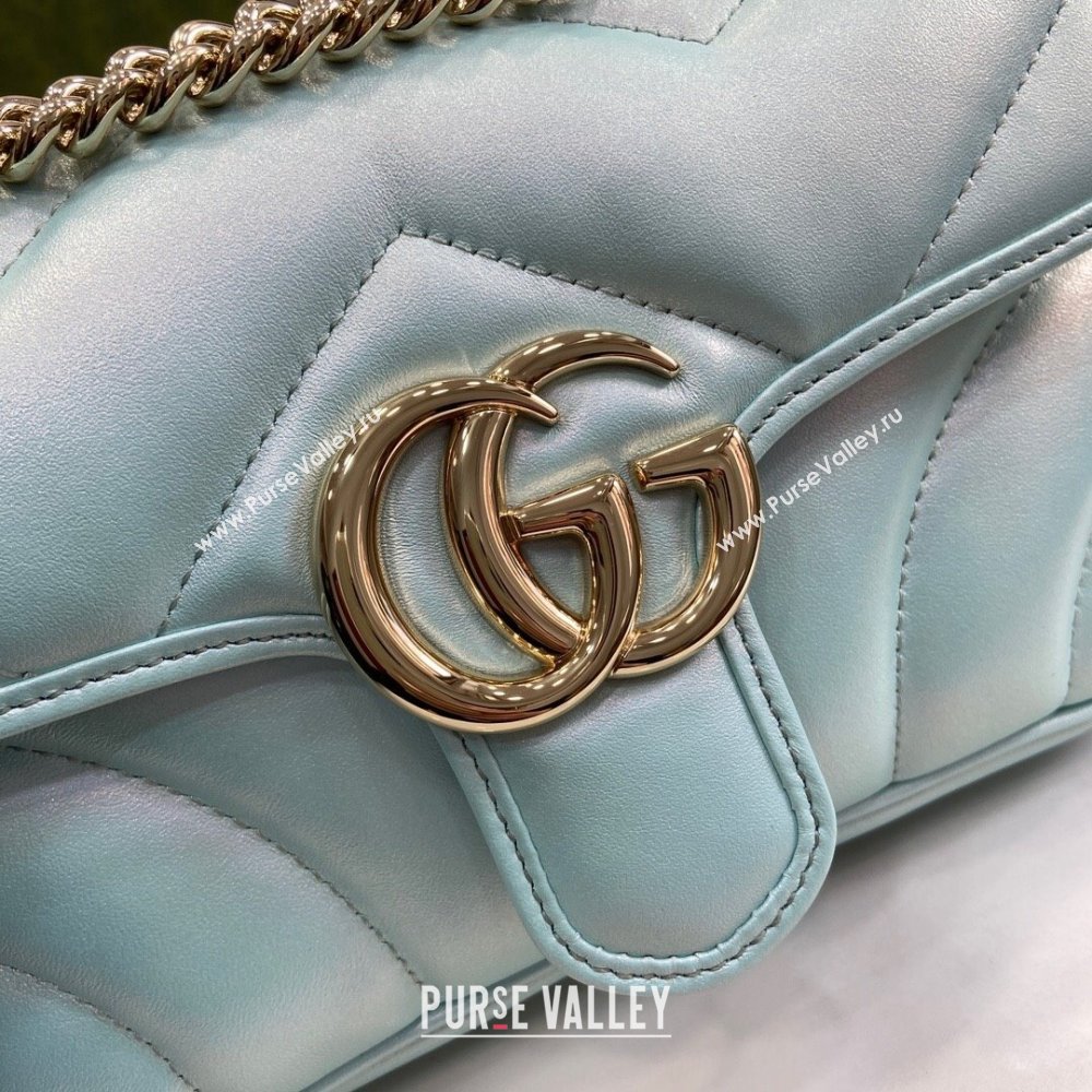 Gucci GG Marmont Mini Shoulder Bag in Light Blue Iridescent Leather 446744 2024 (XINGLU-24021934)