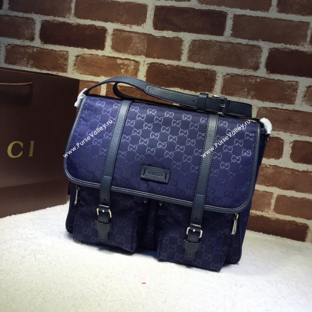 Gucci GG Nylon Messenger Bag 387070 Navy Blue 2021 (DLH-21090306)