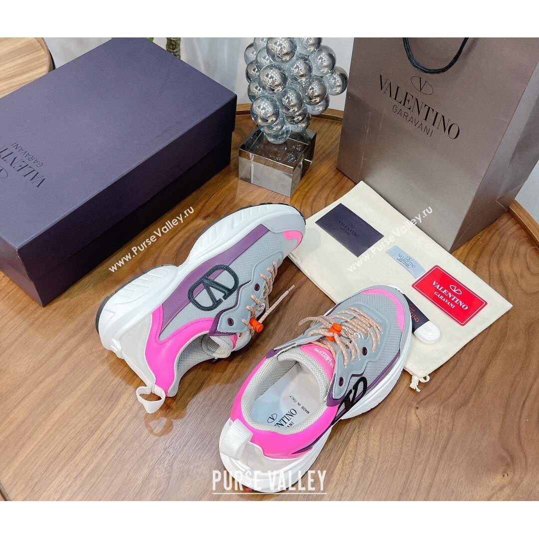 Valentino VLogo Sneakers in Mesh and Calfskin Patchwork Grey 03 (For Women and Men) (MD-21081144)