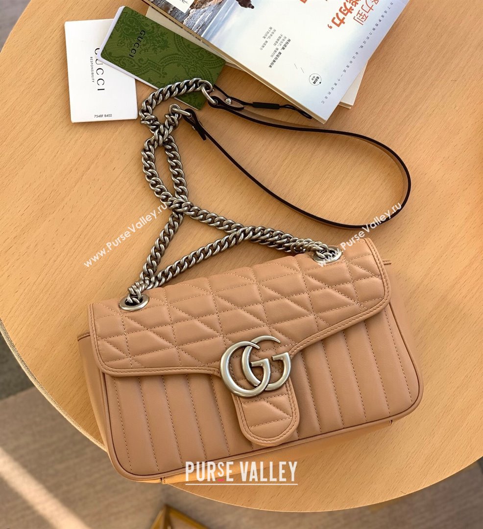 Gucci GG Marmont Geometric Leather Small Shoulder Bag 443497 Rose Beige 2021 (DLH-21101563)