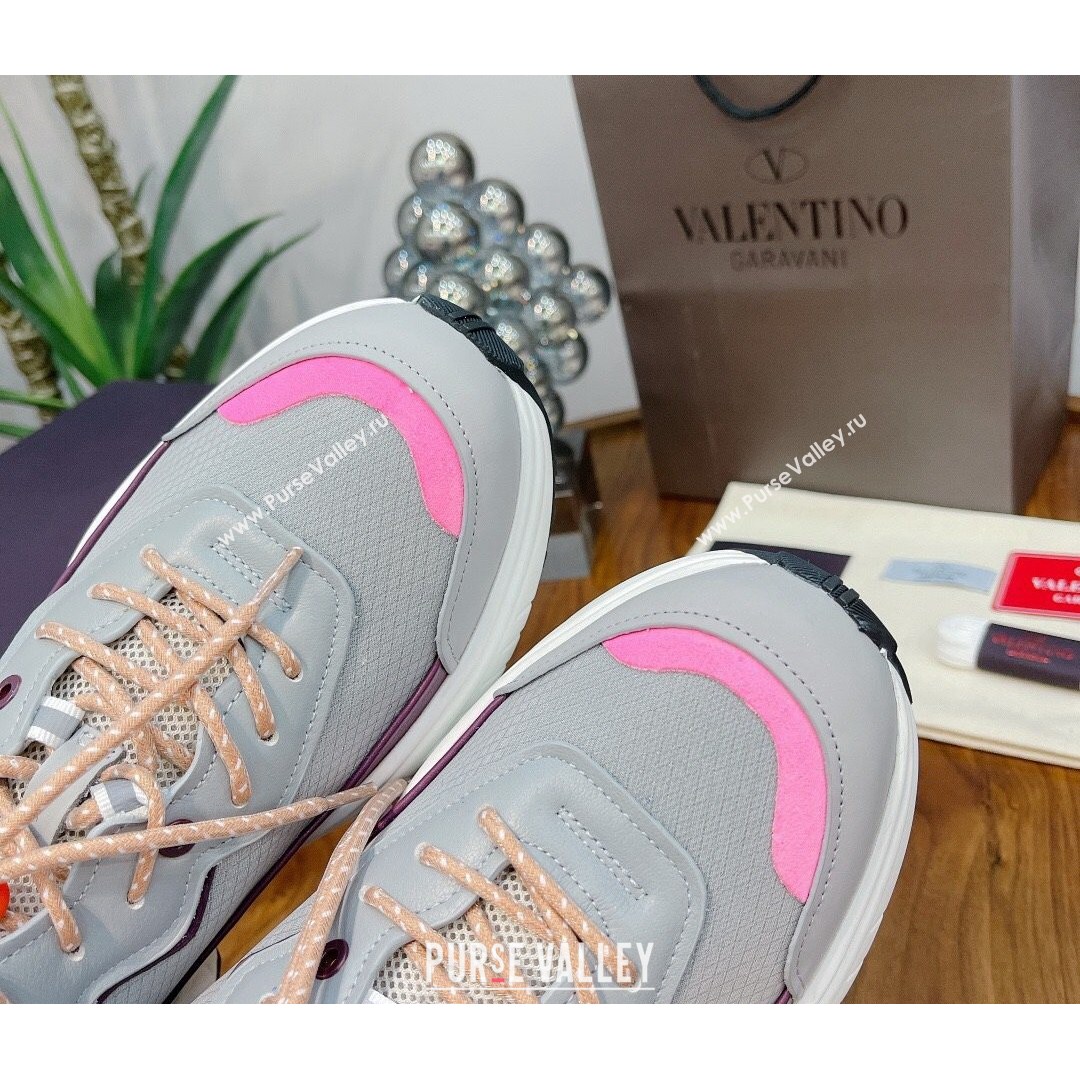 Valentino VLogo Sneakers in Mesh and Calfskin Patchwork Grey 03 (For Women and Men) (MD-21081144)