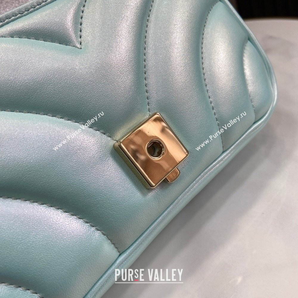 Gucci GG Marmont Mini Shoulder Bag in Light Blue Iridescent Leather 446744 2024 (XINGLU-24021934)