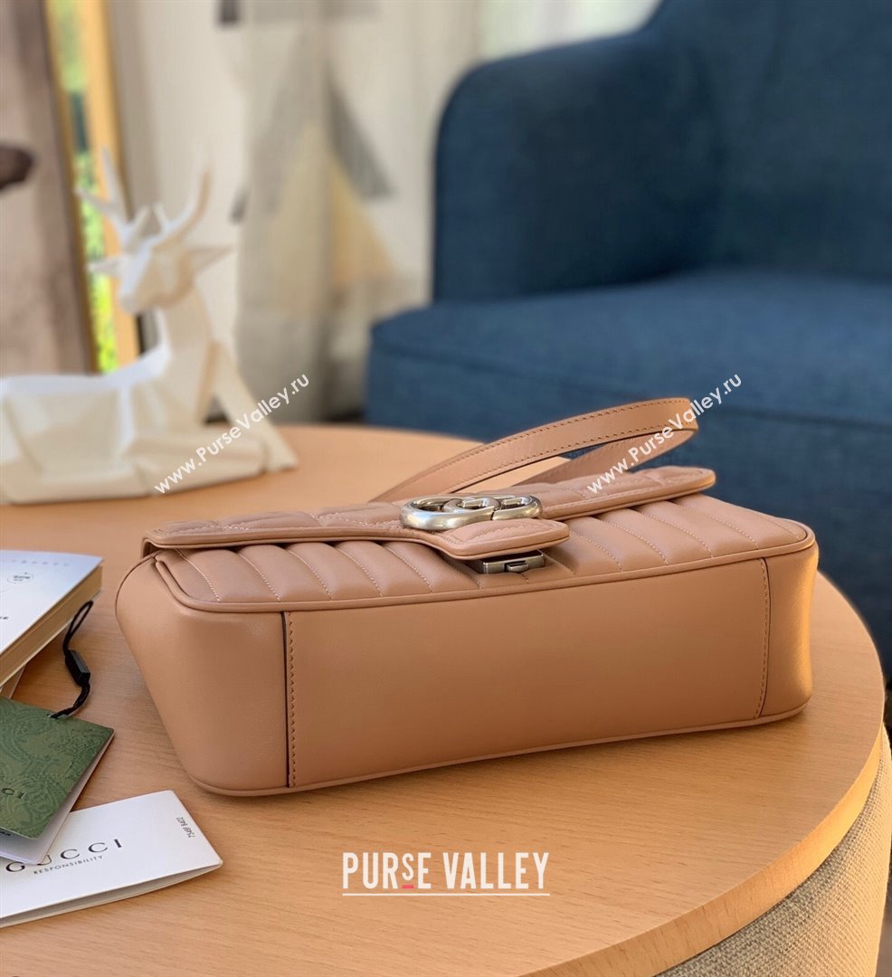 Gucci GG Marmont Geometric Leather Small Shoulder Bag 443497 Rose Beige 2021 (DLH-21101563)