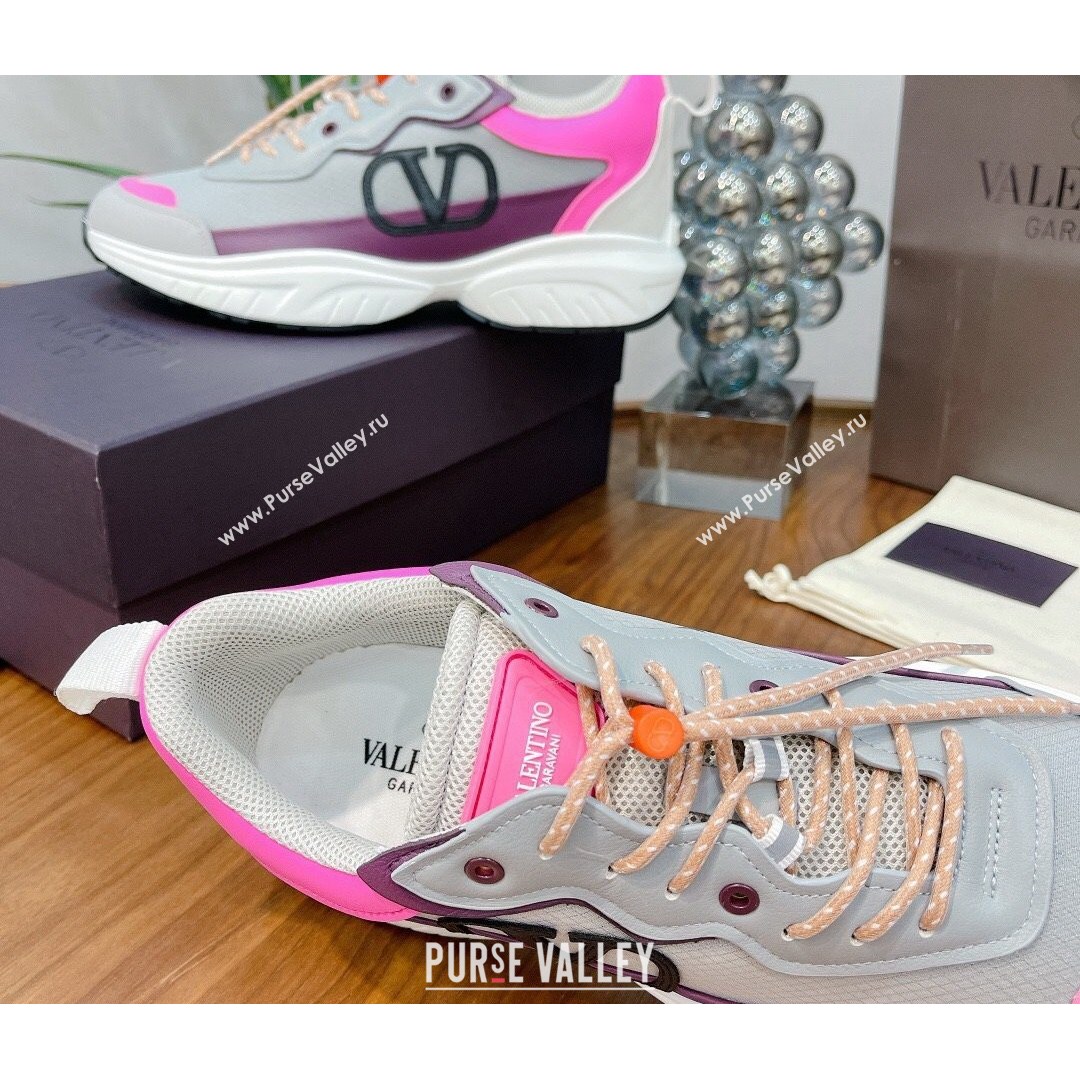 Valentino VLogo Sneakers in Mesh and Calfskin Patchwork Grey 03 (For Women and Men) (MD-21081144)