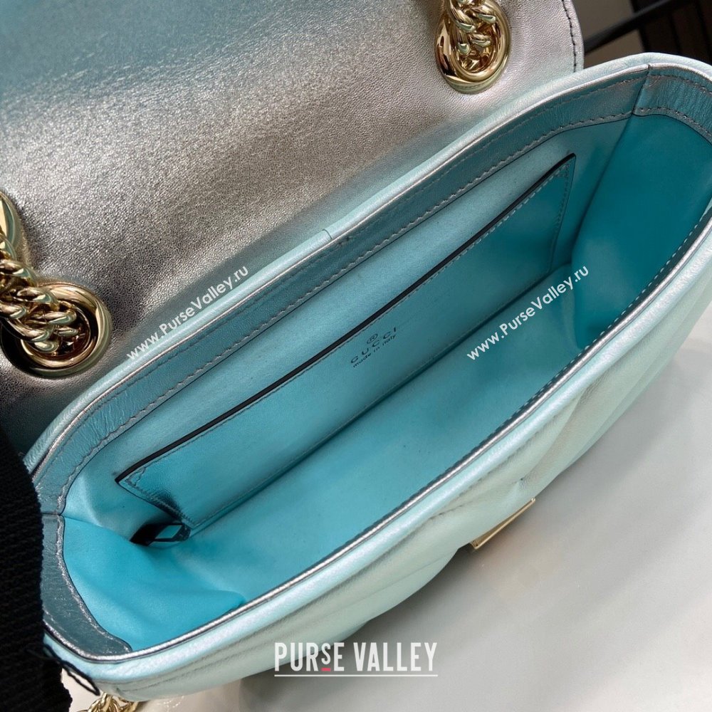 Gucci GG Marmont Mini Shoulder Bag in Light Blue Iridescent Leather 446744 2024 (XINGLU-24021934)