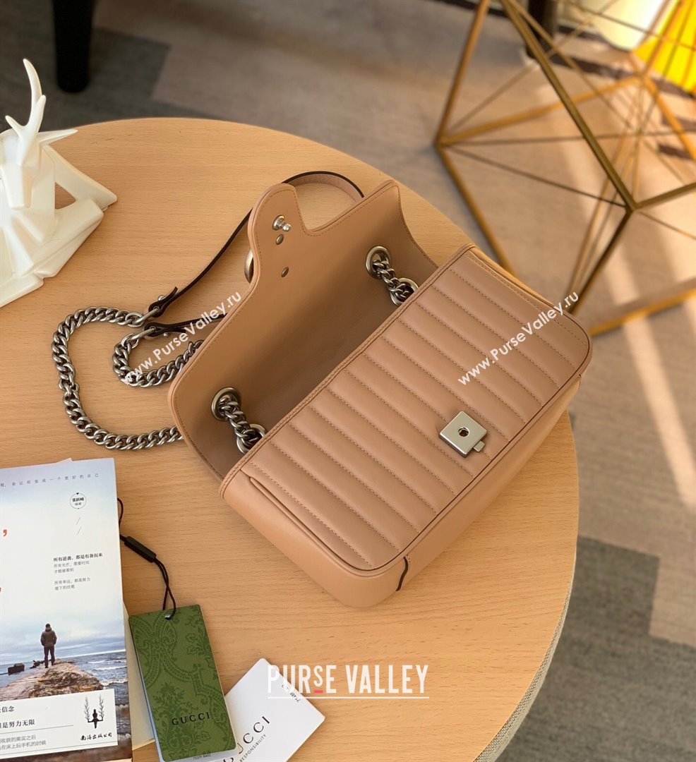 Gucci GG Marmont Geometric Leather Small Shoulder Bag 443497 Rose Beige 2021 (DLH-21101563)