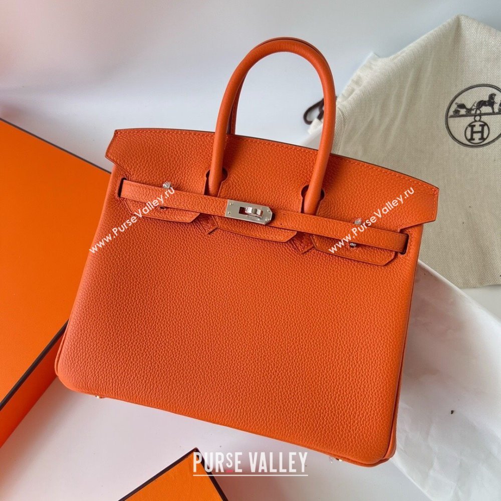 Hermes Birkin 25cm Bag in Original Togo Leather Orange/Silver 2023 (Pure Handmade) (Y-23110809)