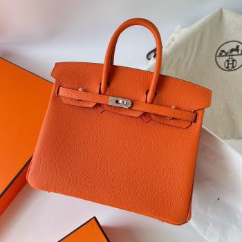 Hermes Birkin 25cm Bag in Original Togo Leather Orange/Silver 2023 (Pure Handmade) (Y-23110809)