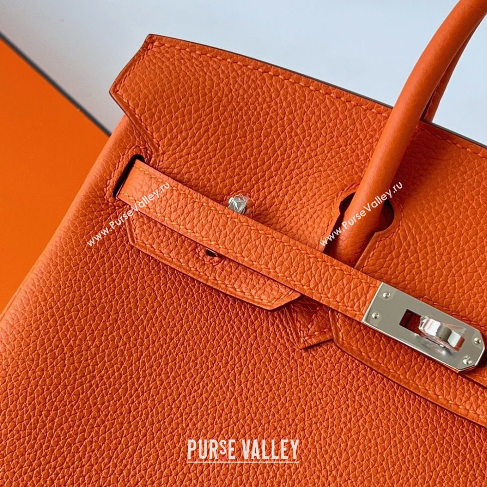 Hermes Birkin 25cm Bag in Original Togo Leather Orange/Silver 2023 (Pure Handmade) (Y-23110809)