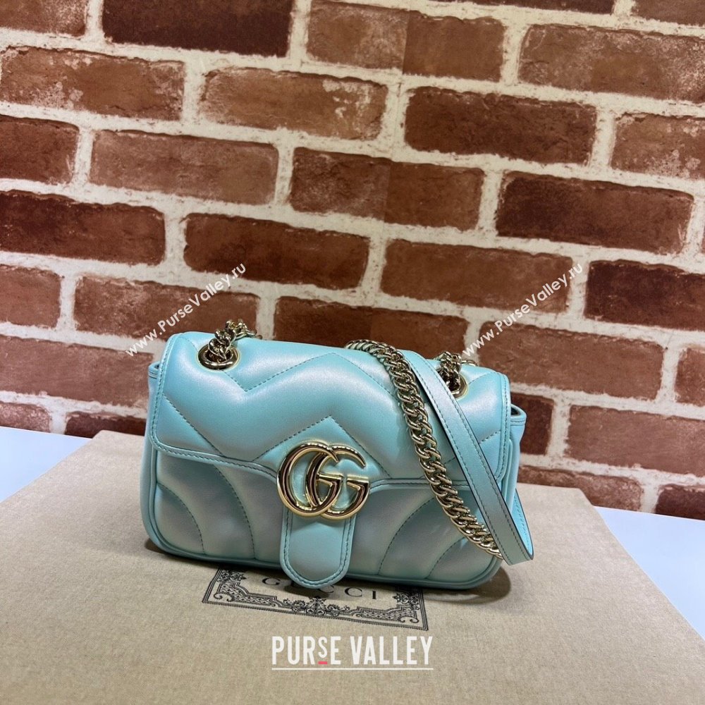 Gucci GG Marmont Mini Shoulder Bag in Light Blue Iridescent Leather 446744 2024 (XINGLU-24021934)