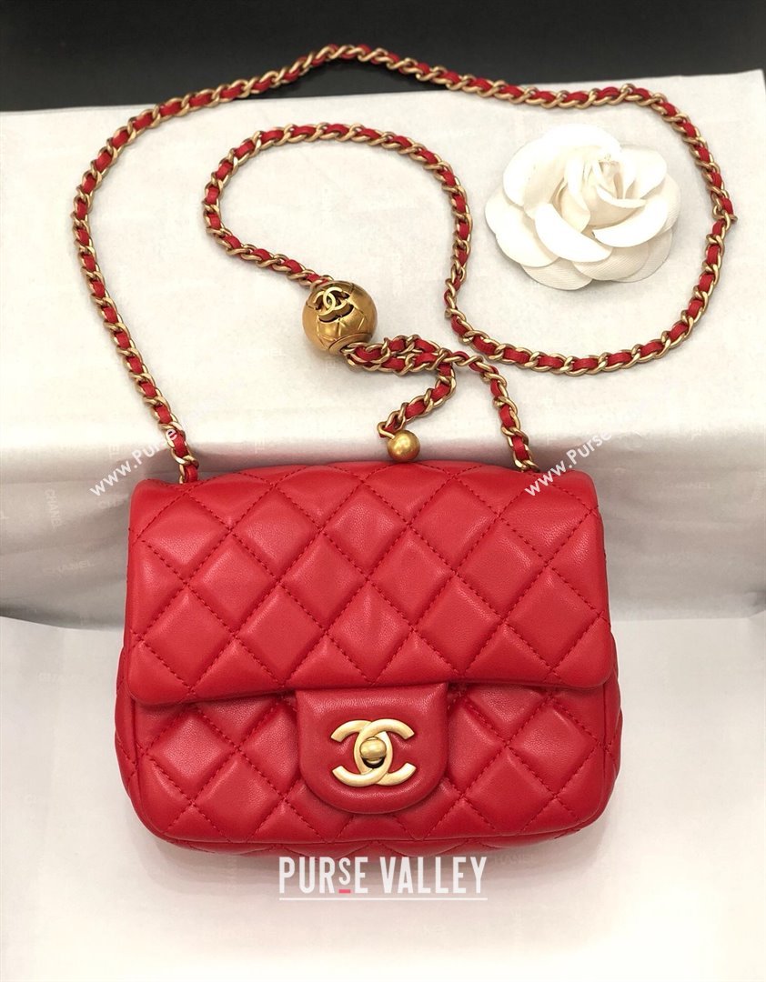 Chanel Lambskin Mini Flap Bag with Metal Ball AS1786 Red/Gold 2024 (YD-24040224)