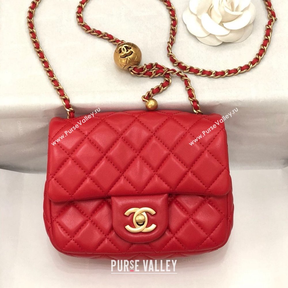 Chanel Lambskin Mini Flap Bag with Metal Ball AS1786 Red/Gold 2024 (YD-24040224)