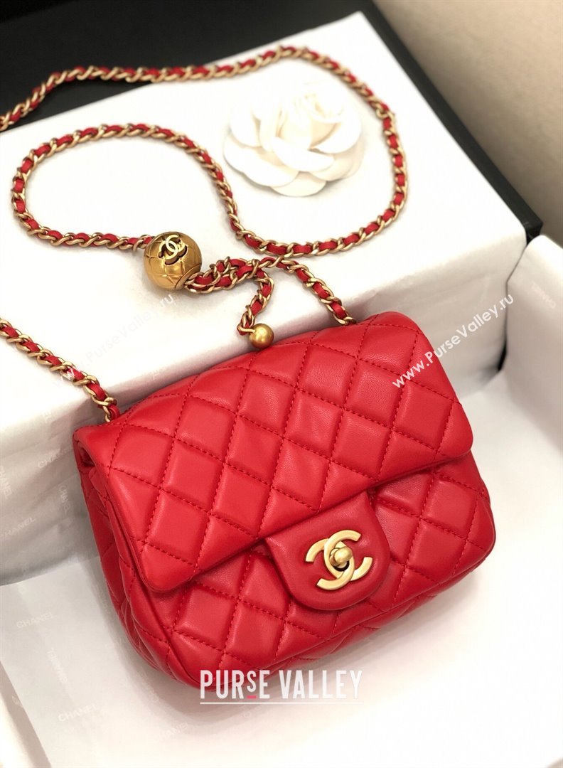 Chanel Lambskin Mini Flap Bag with Metal Ball AS1786 Red/Gold 2024 (YD-24040224)