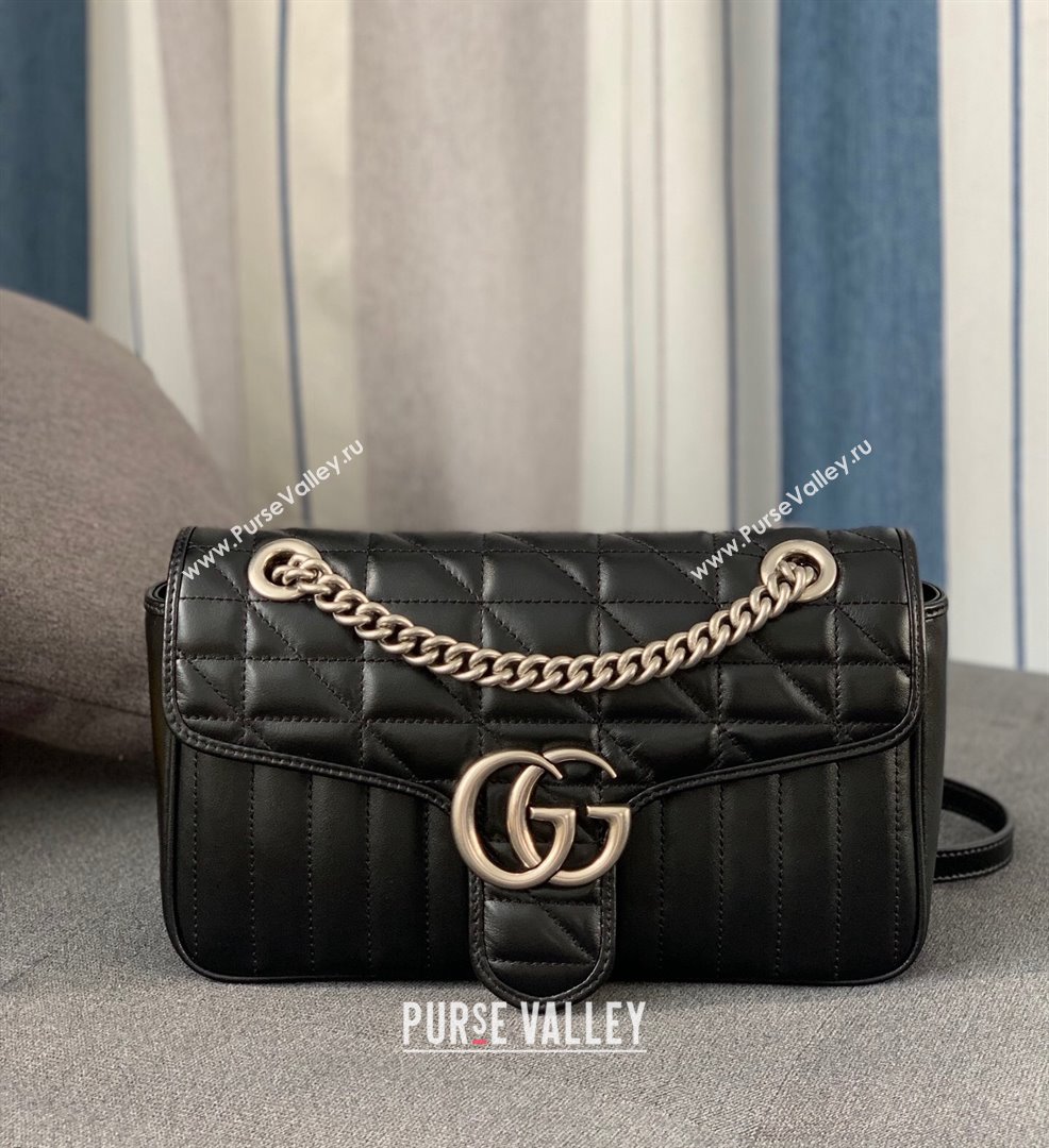Gucci GG Marmont Geometric Leather Small Shoulder Bag 443497 Black 2021 (DLH-21101562)
