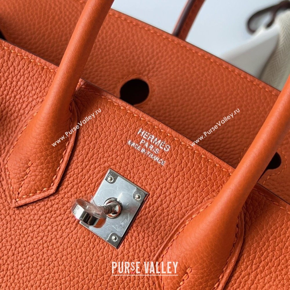 Hermes Birkin 25cm Bag in Original Togo Leather Orange/Silver 2023 (Pure Handmade) (Y-23110809)