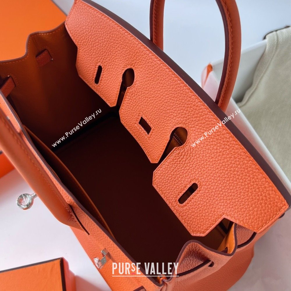 Hermes Birkin 25cm Bag in Original Togo Leather Orange/Silver 2023 (Pure Handmade) (Y-23110809)