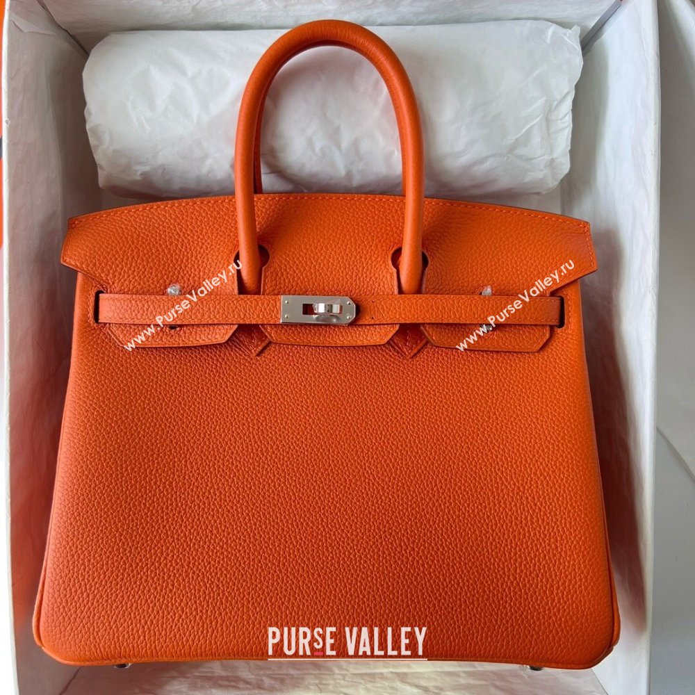 Hermes Birkin 25cm Bag in Original Togo Leather Orange/Silver 2023 (Pure Handmade) (Y-23110809)