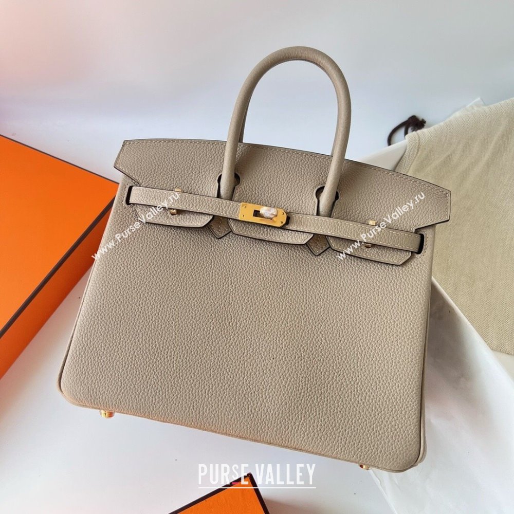 Hermes Birkin 25cm Bag in Original Togo Leather Turtledove Grey/Gold 2023 (Pure Handmade) (Y-23110808)