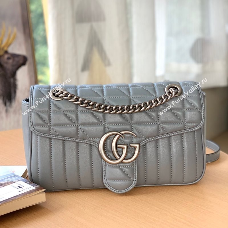 Gucci GG Marmont Geometric Leather Small Shoulder Bag 443497 Dark Grey 2021 (DLH-21101564)