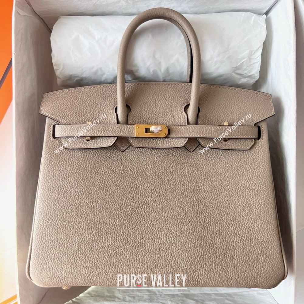 Hermes Birkin 25cm Bag in Original Togo Leather Turtledove Grey/Gold 2023 (Pure Handmade) (Y-23110808)