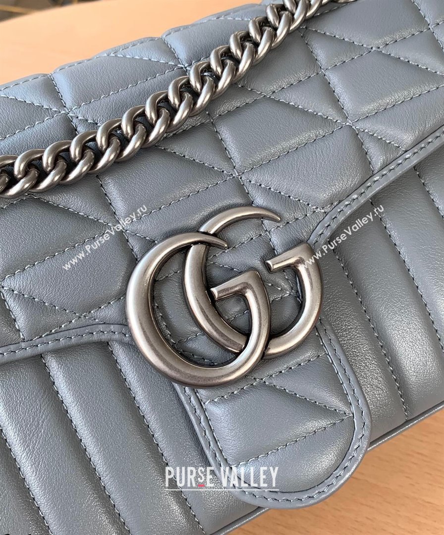 Gucci GG Marmont Geometric Leather Small Shoulder Bag 443497 Dark Grey 2021 (DLH-21101564)