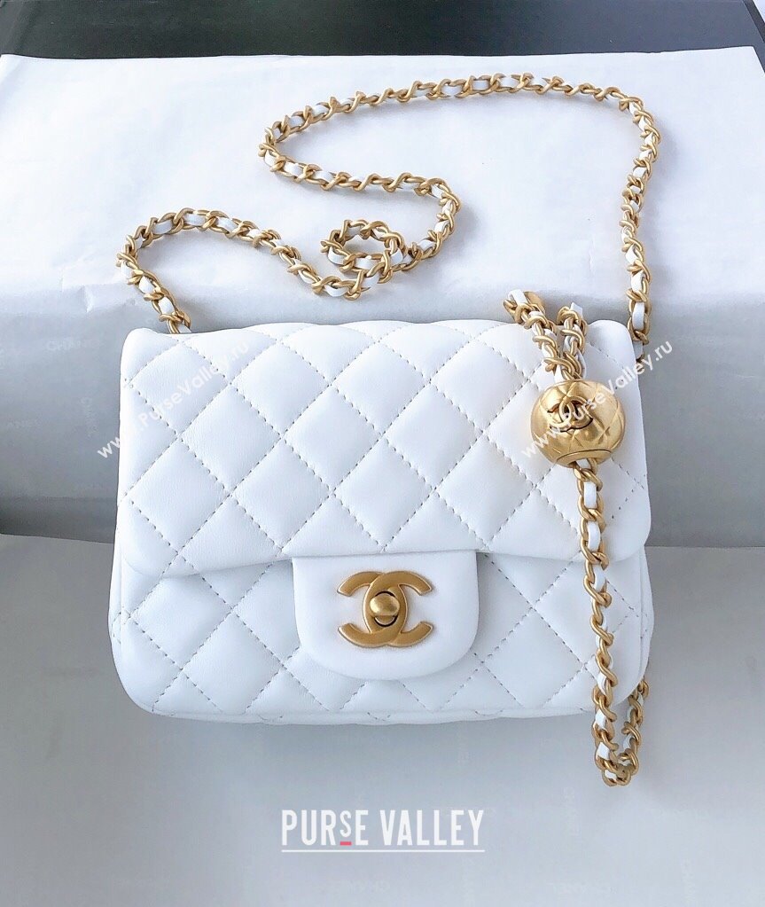 Chanel Lambskin Mini Flap Bag with Metal Ball AS1786 White/Gold 2024 (YD-24040226)