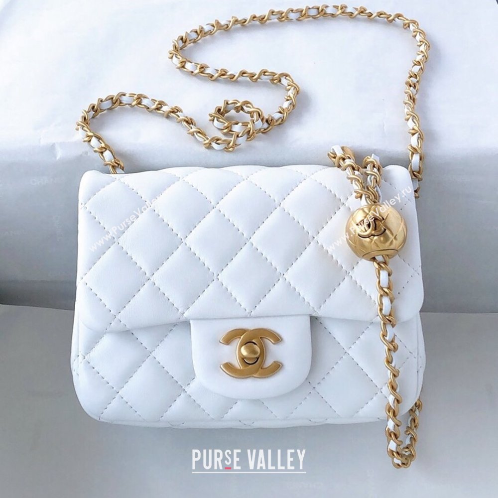 Chanel Lambskin Mini Flap Bag with Metal Ball AS1786 White/Gold 2024 (YD-24040226)