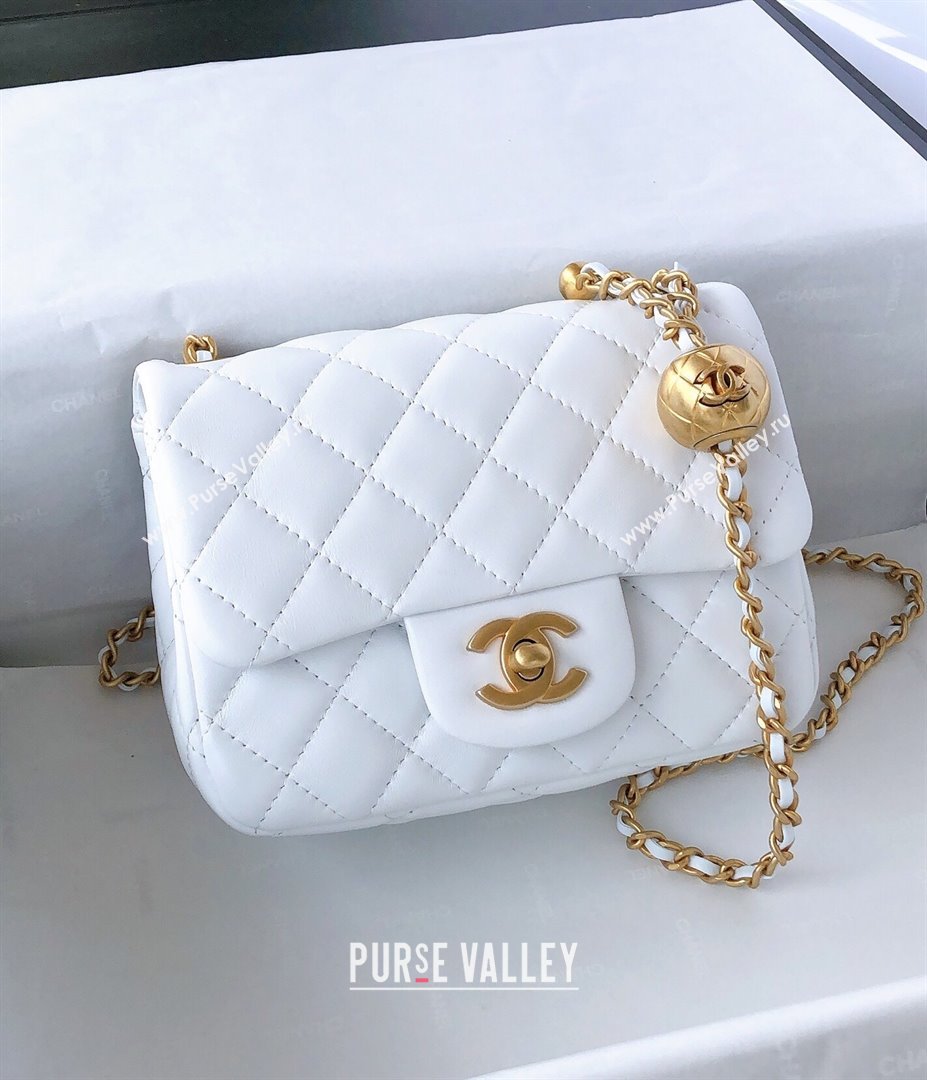 Chanel Lambskin Mini Flap Bag with Metal Ball AS1786 White/Gold 2024 (YD-24040226)