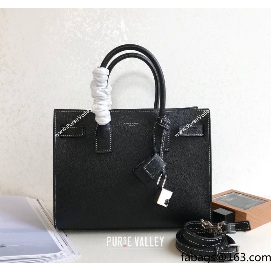 Saint Laurent Classic Baby Sac De Jour Bag in Grained Calfskin Black/White 2021 (YID-210825062)