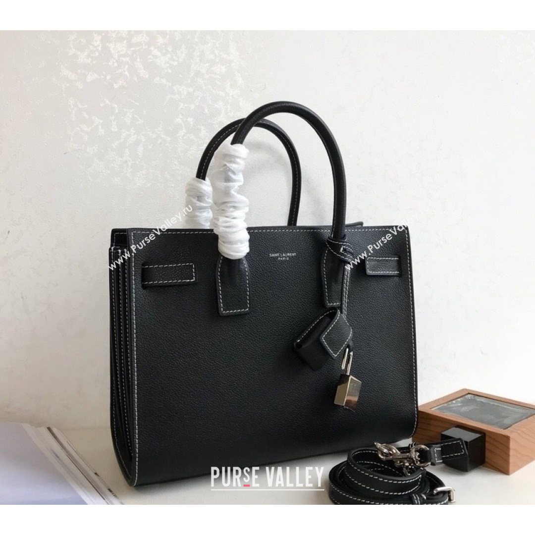 Saint Laurent Classic Baby Sac De Jour Bag in Grained Calfskin Black/White 2021 (YID-210825062)