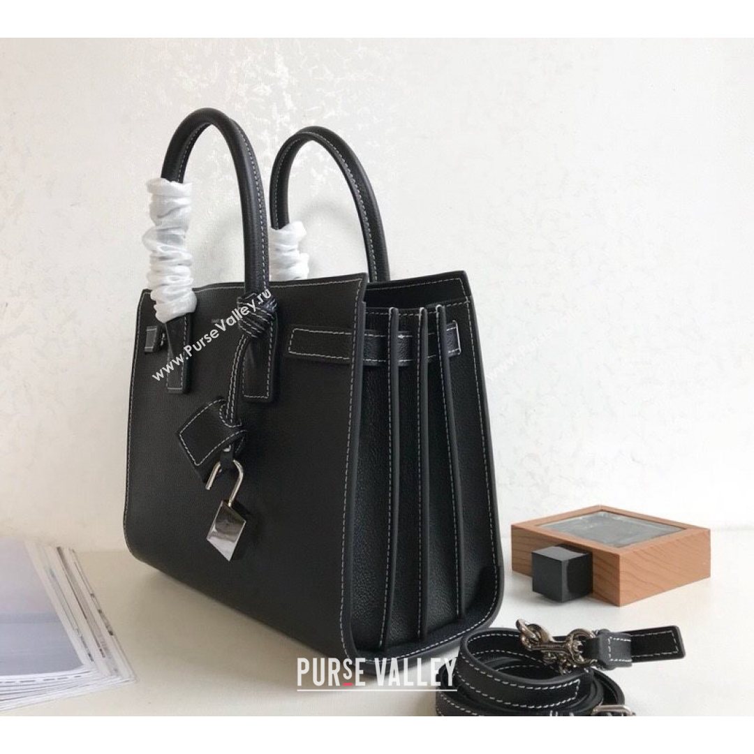Saint Laurent Classic Baby Sac De Jour Bag in Grained Calfskin Black/White 2021 (YID-210825062)