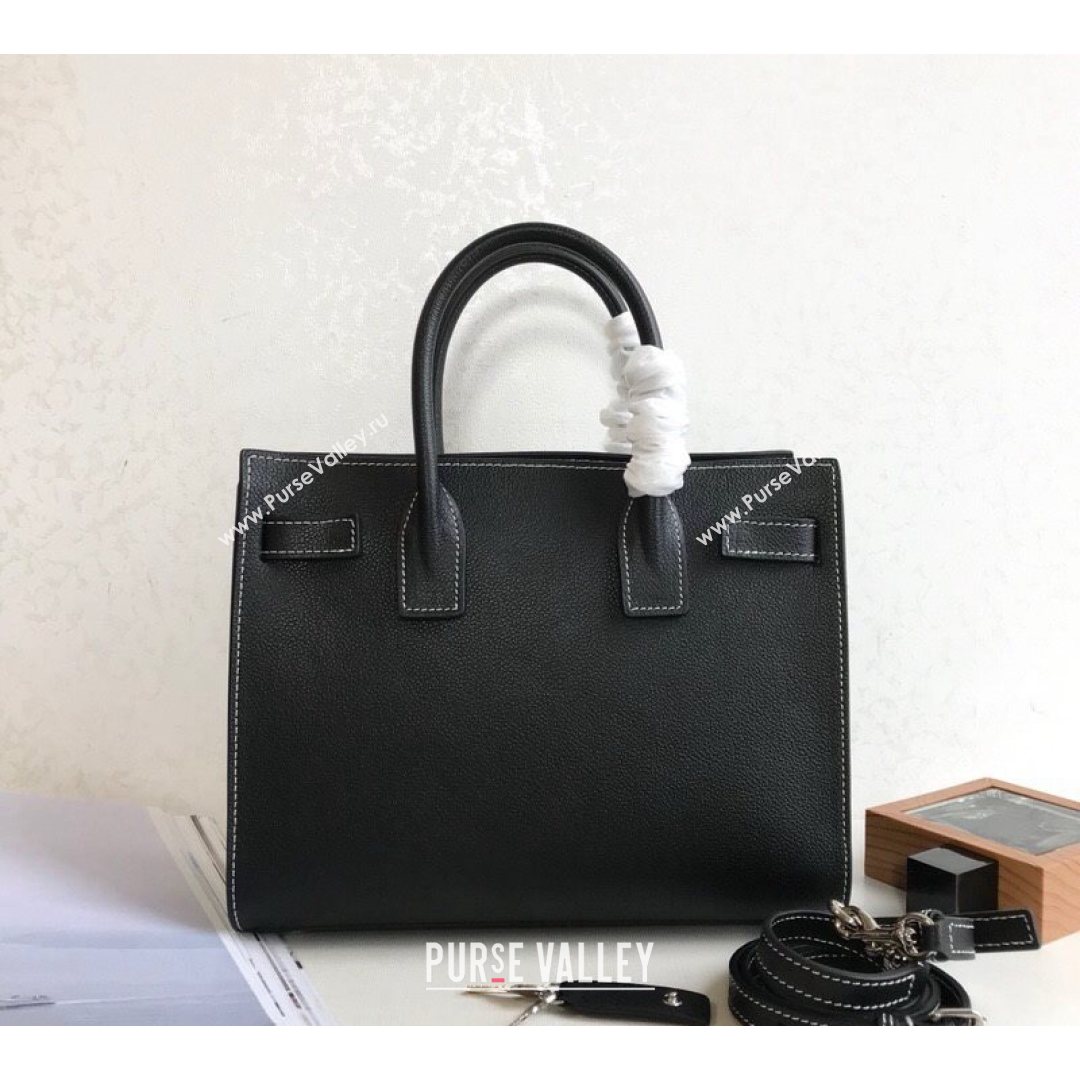 Saint Laurent Classic Baby Sac De Jour Bag in Grained Calfskin Black/White 2021 (YID-210825062)