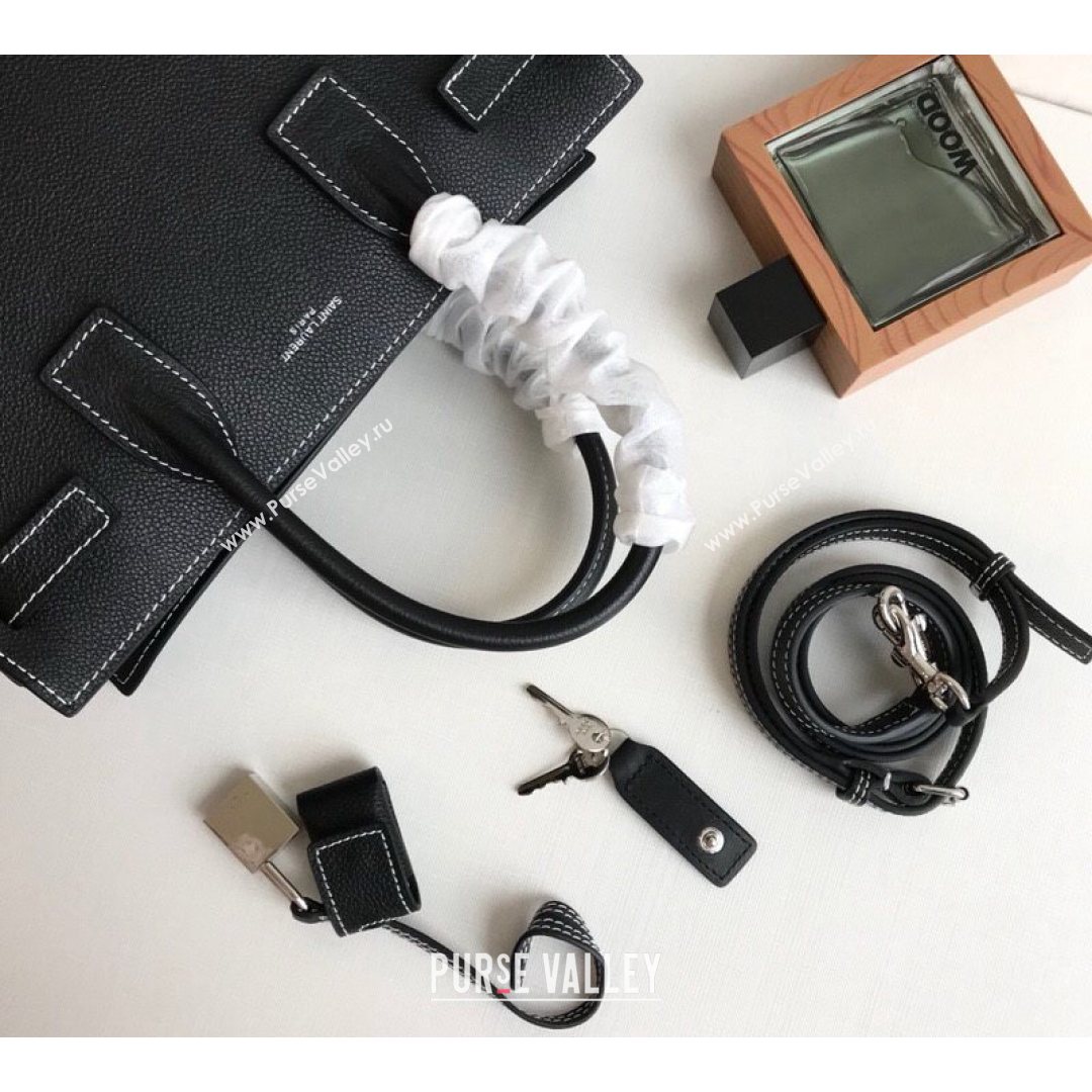 Saint Laurent Classic Baby Sac De Jour Bag in Grained Calfskin Black/White 2021 (YID-210825062)