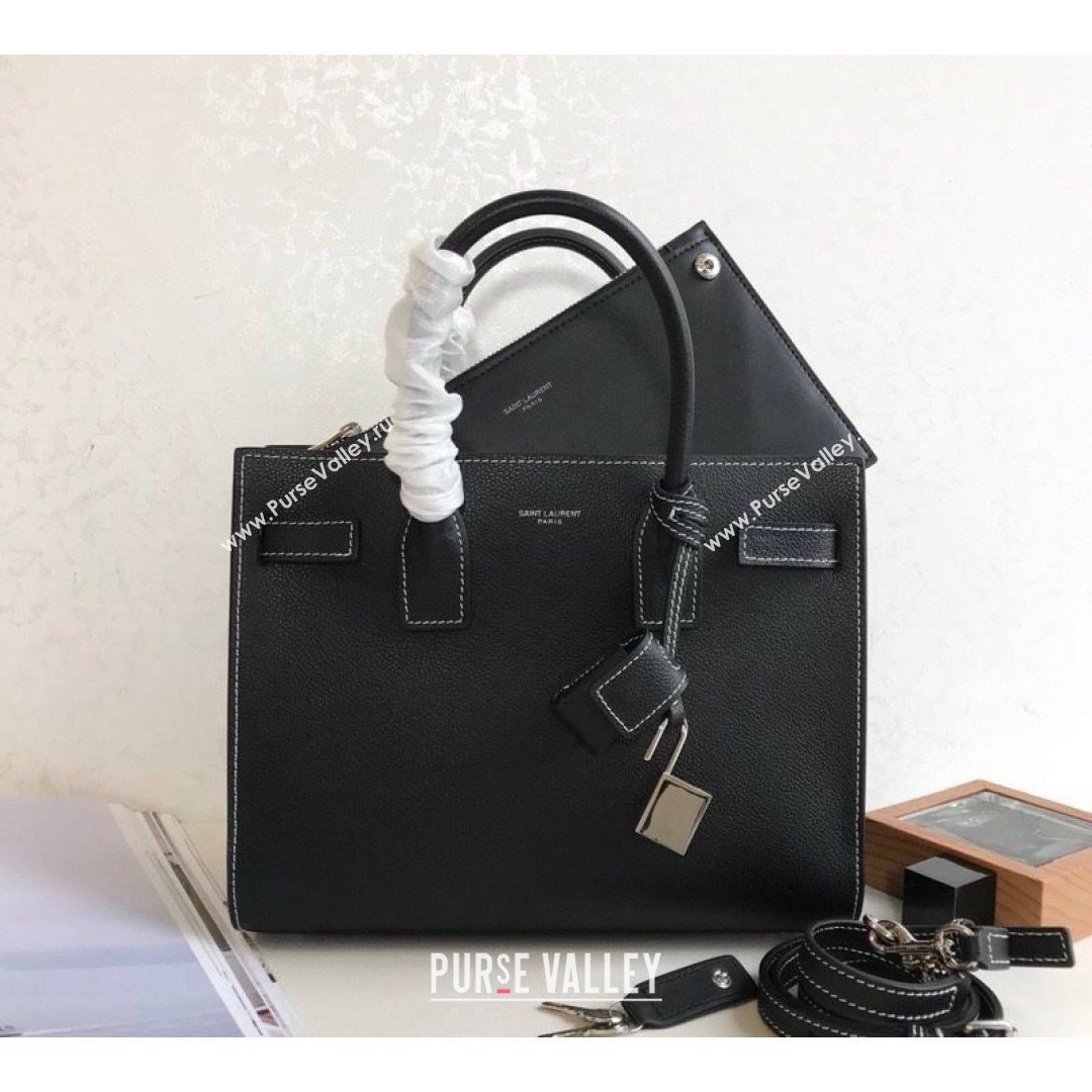 Saint Laurent Classic Baby Sac De Jour Bag in Grained Calfskin Black/White 2021 (YID-210825062)