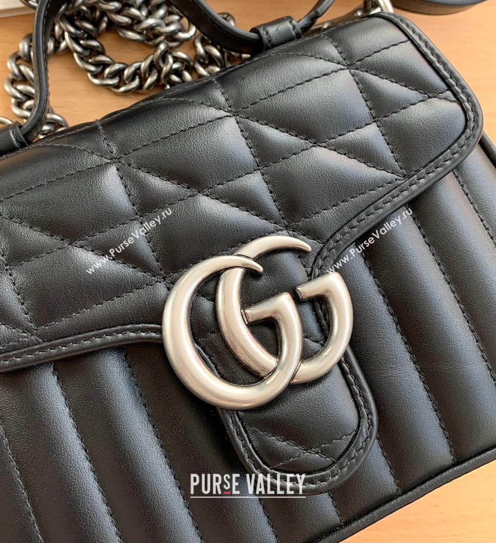 Gucci GG Marmont Geometric Leather Mini Top Handle Bag 583571 Black 2021 (DLH-21101566)