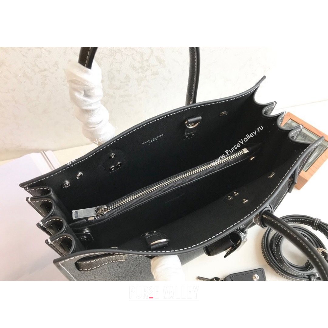 Saint Laurent Classic Baby Sac De Jour Bag in Grained Calfskin Black/White 2021 (YID-210825062)