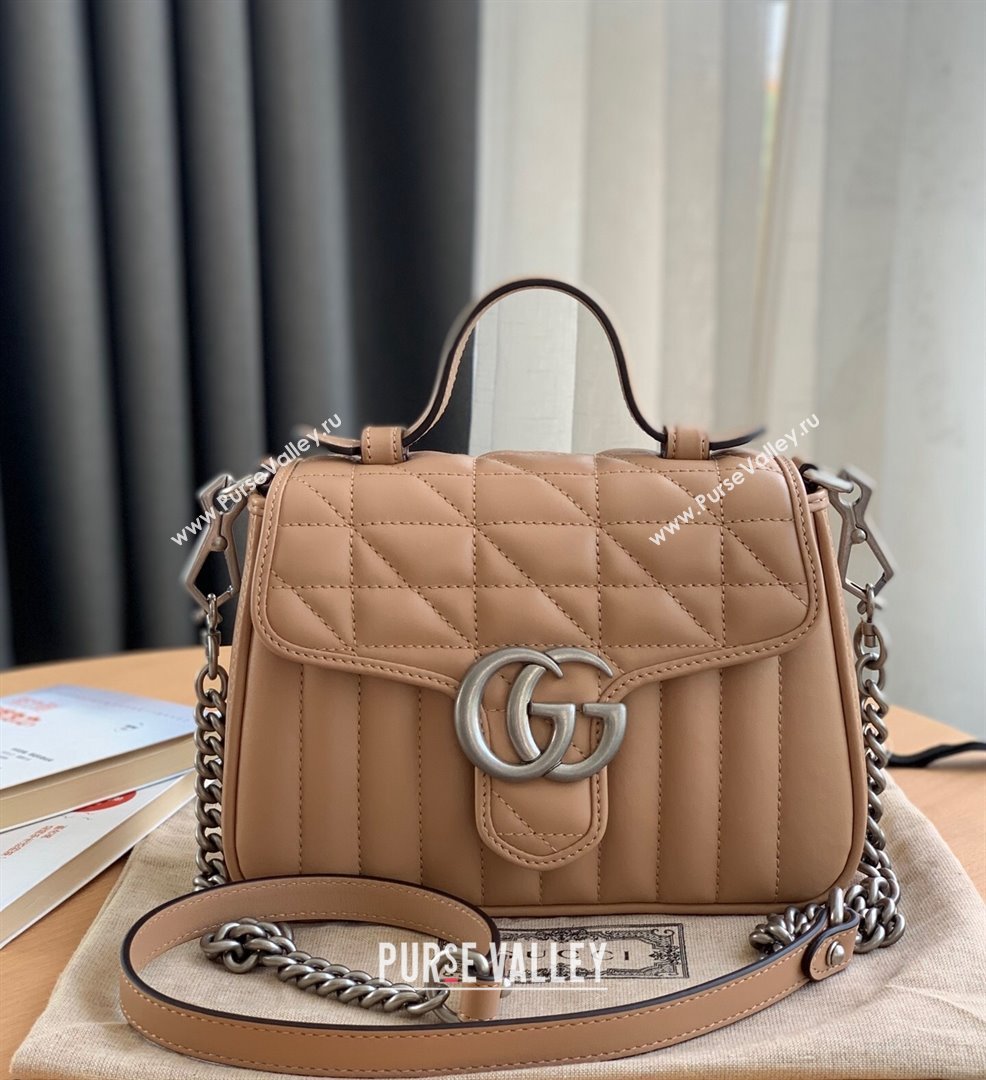 Gucci GG Marmont Geometric Leather Mini Top Handle Bag 583571 Rose Beige 2021 (DLH-21101567)