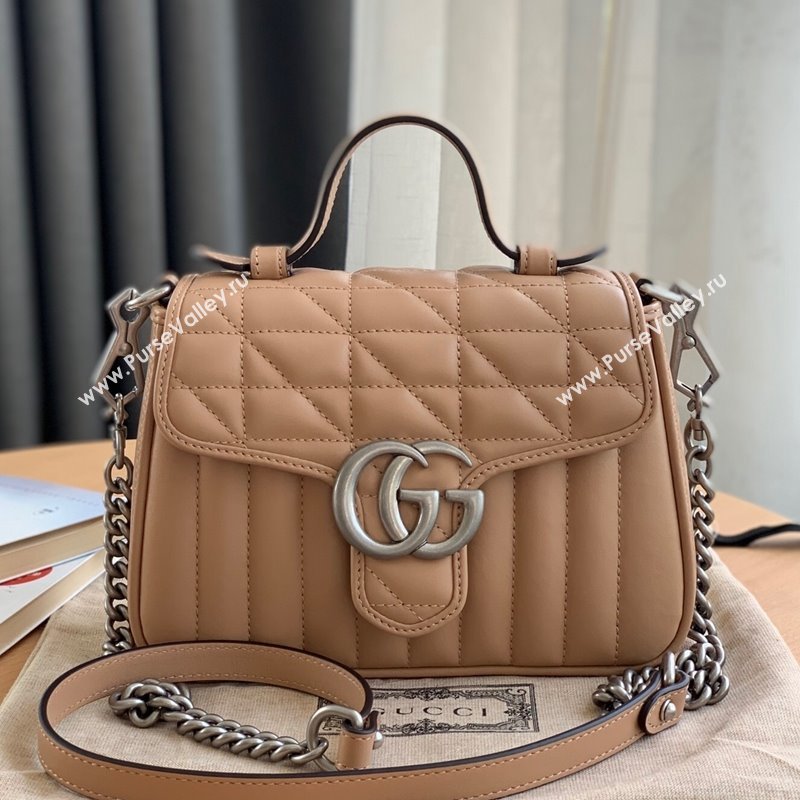 Gucci GG Marmont Geometric Leather Mini Top Handle Bag 583571 Rose Beige 2021 (DLH-21101567)