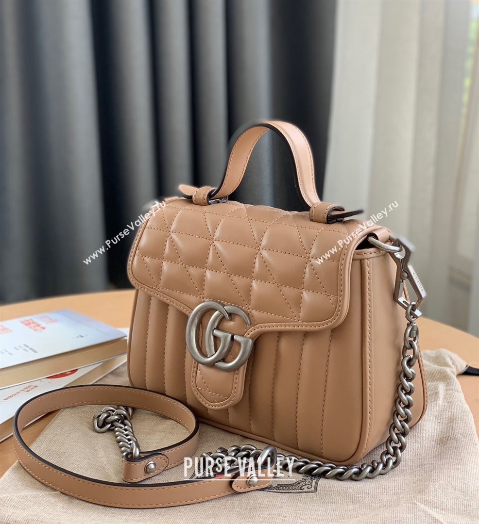 Gucci GG Marmont Geometric Leather Mini Top Handle Bag 583571 Rose Beige 2021 (DLH-21101567)