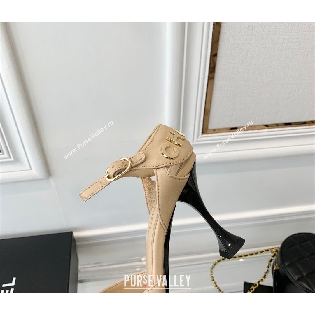 Chanel Lambskin Pumps 9cm with Logo Back Apricot 2021 (MD-21080916)