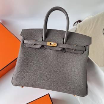 Hermes Birkin 25cm Bag in Original Togo Leather Tinware Grey/Gold 2023 (Pure Handmade) (Y-23110810)