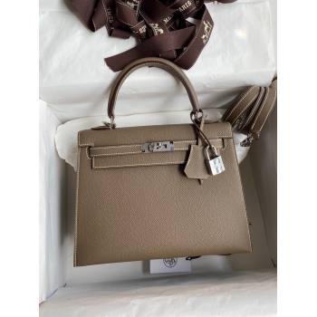 Hermes Kelly 25/28/32cm Bag in Original Epsom Leather Etoupe/Silver 2024 (Handmand) (M-24021901)