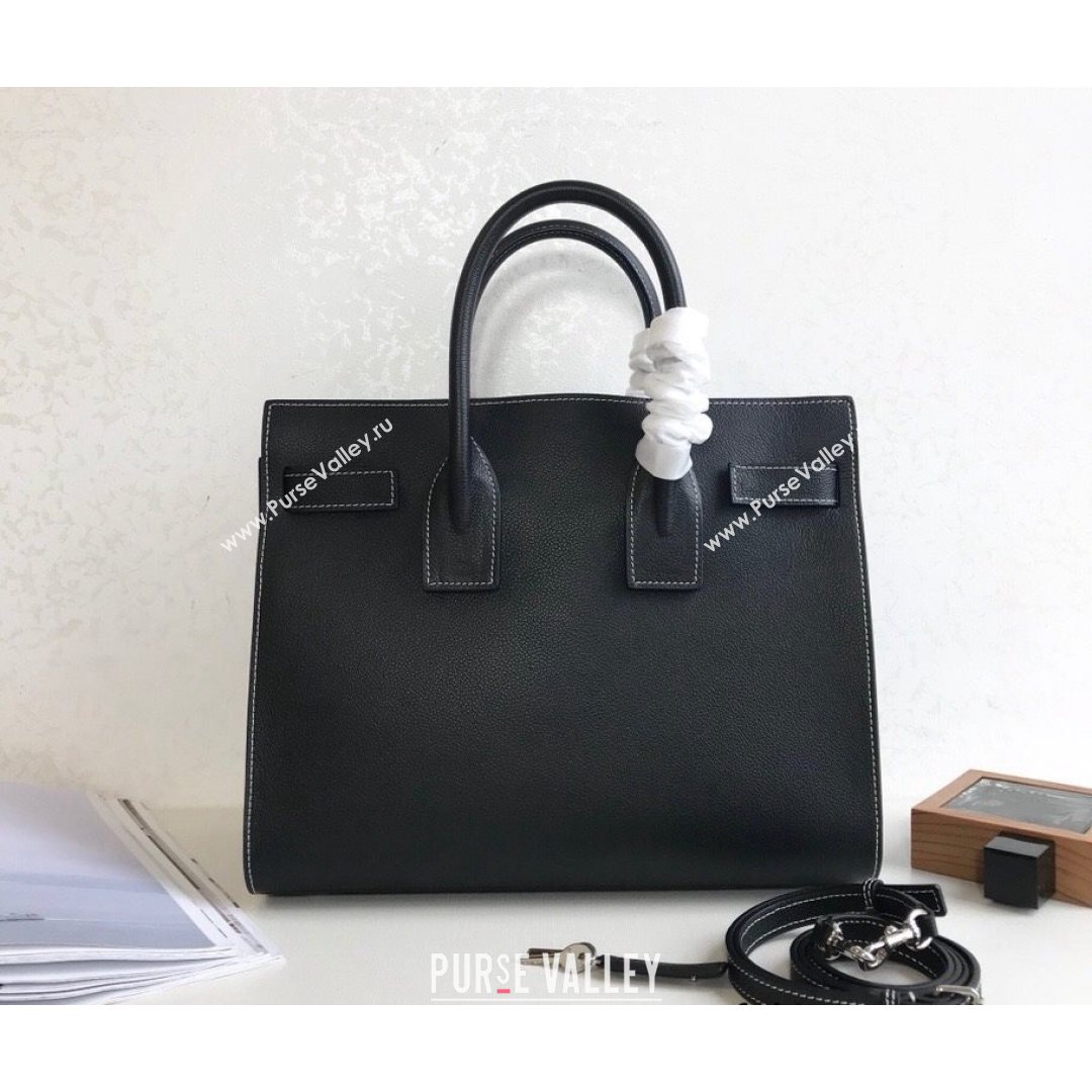 Saint Laurent Classic Small Sac De Jour Bag in Grained Calfskin Black/White 2021 (YID-210825053)