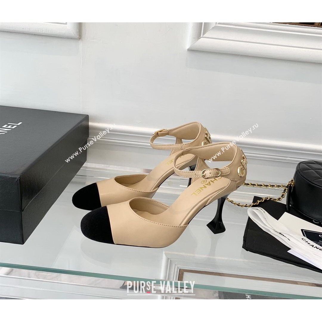 Chanel Lambskin Pumps 9cm with Logo Back Apricot 2021 (MD-21080916)