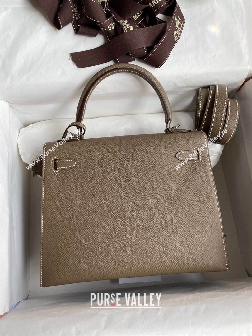 Hermes Kelly 25/28/32cm Bag in Original Epsom Leather Etoupe/Silver 2024 (Handmand) (M-24021901)