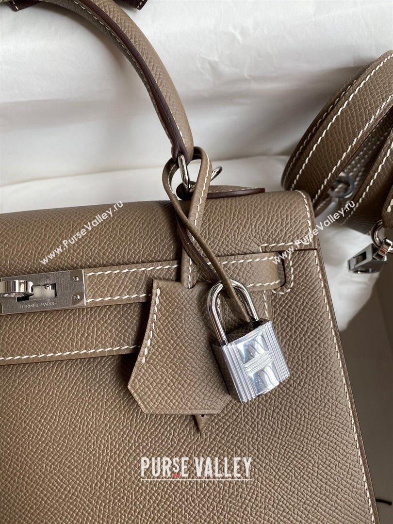 Hermes Kelly 25/28/32cm Bag in Original Epsom Leather Etoupe/Silver 2024 (Handmand) (M-24021901)